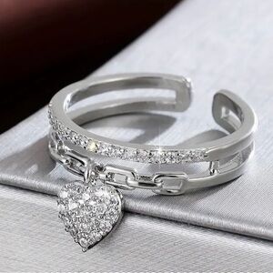 NEW Adjustable Dangling Heart Ring~ Silver